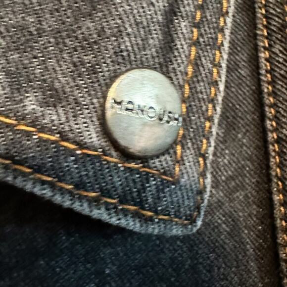 Manoush Denim Biker Jacket Motorcycle Washed Black Belted Size 40 US 8 - Picture 9 of 14